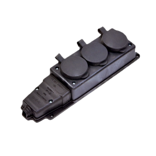 Колодка штепсельная NE-AD 3-гн. с крышками, с/з, 16А, IP54 (каучук)